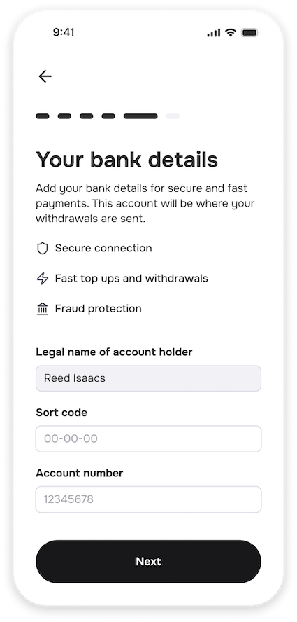 Bank Details Screen